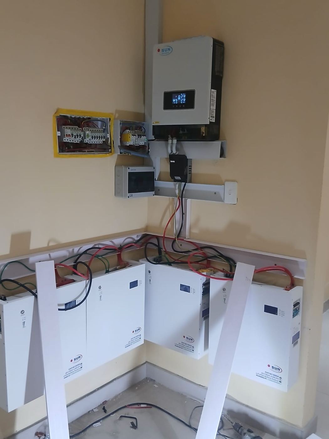 Battery bank and inverter mid-installation wiring