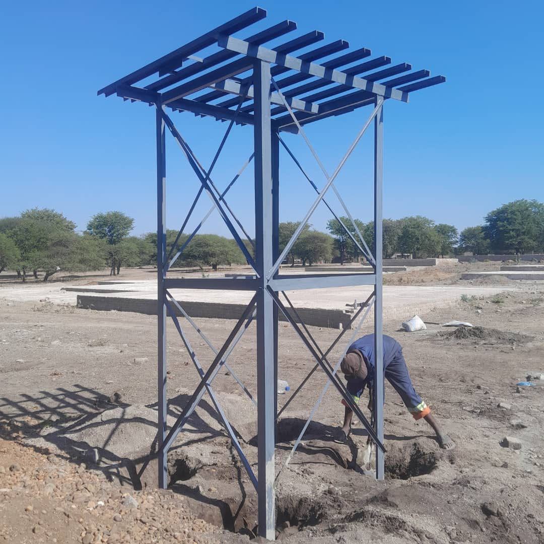 Steel stand being installed for solar panels